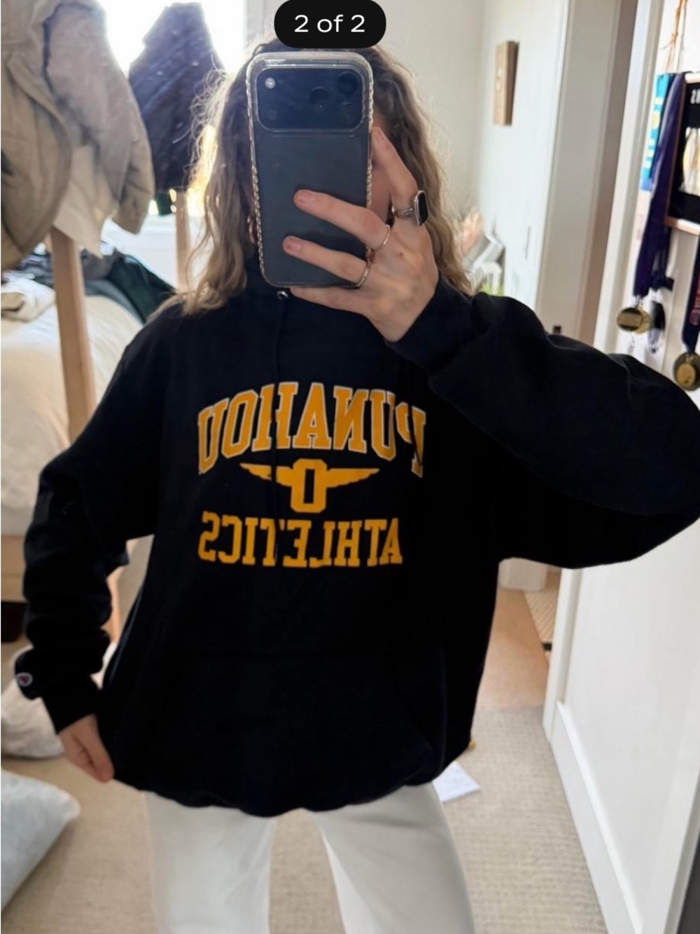 Champion Navy Hoodie with Gold 'PUNAHOU ATHLETICS' Graphic